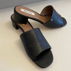 Matt & Nat vegan leather black low-heel sandals.